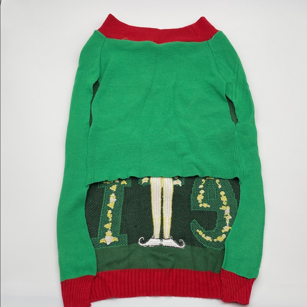 ELF Festive Green and Red Crewneck Dog Sweater X-Large - Picture 4 of 5